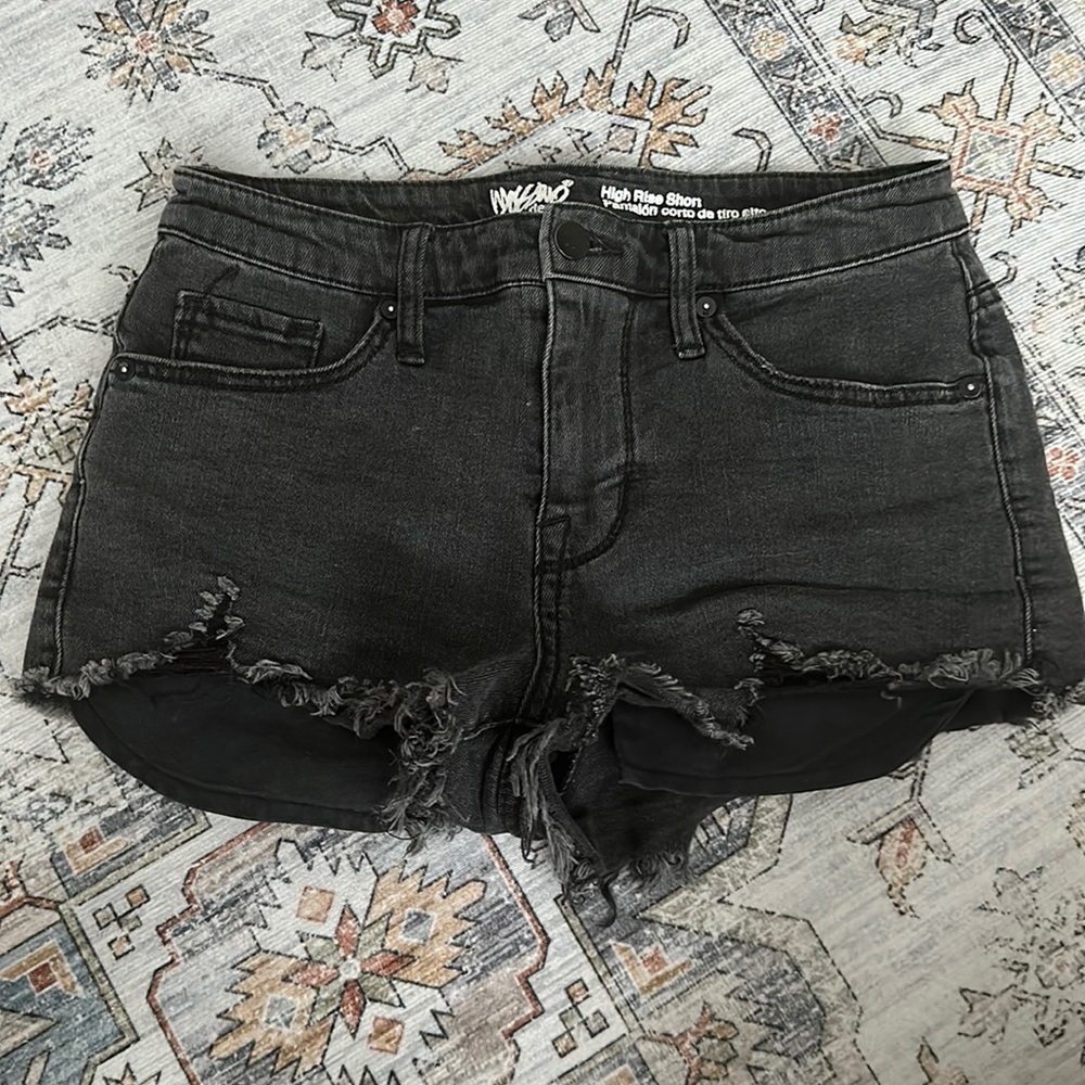 Mossimo Womens Black Super Stretch High Rise Mini frayed Denim Shorts size 4/27